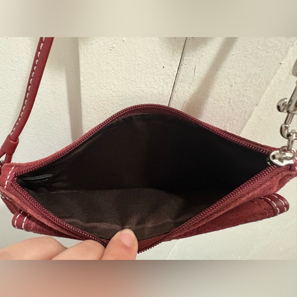 Coach Red/Burgundy Suede Leather Wristlet Bag - Picture 12 of 14